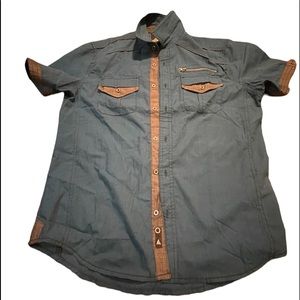 Infringement Brand‎ Men's Short Sleeve Button Down Shirt Blue/green Medium